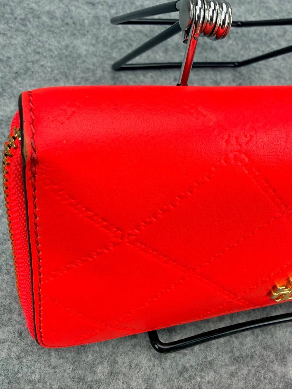 Tory Burch Red Quilted Leather Wallet with Gold Logo